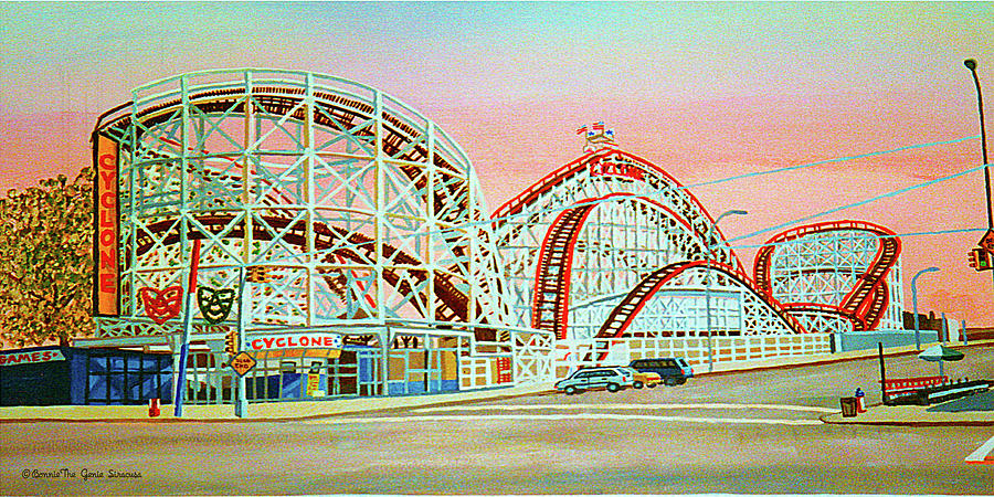Cyclone Roller Coaster Towel Version Painting by Bonnie Siracusa