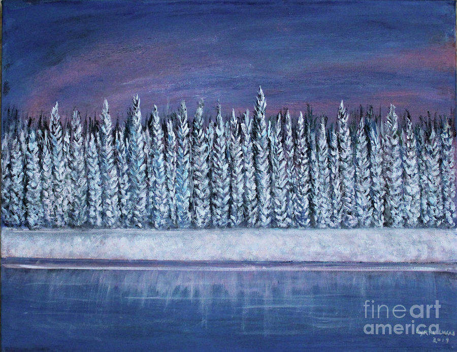 Cypress in the Snow Painting by Lyric Lucas