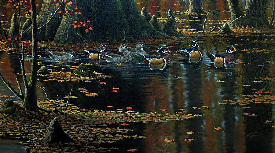 Bird Painting - Cypress Jewels - Wood Ducks by Wilhelm Goebel