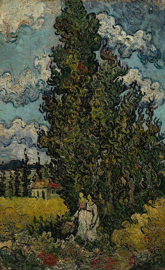 Cypresses and Two Women. Painting by Vincent van Gogh -1853-1890-