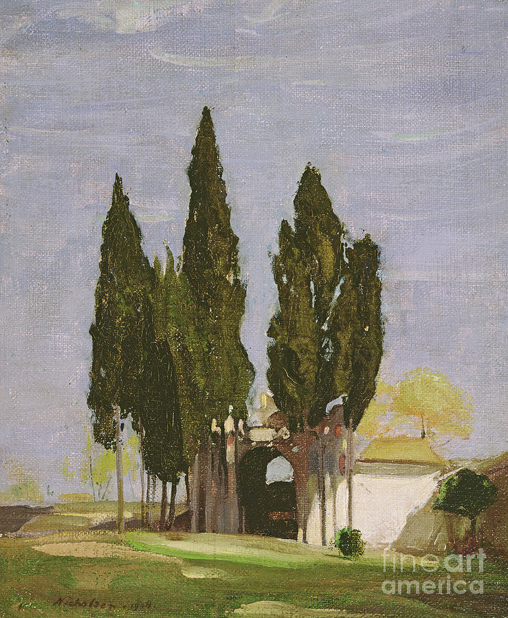 Cypresses, Palatine Hill, Rome, 1908 Painting by William Nicholson
