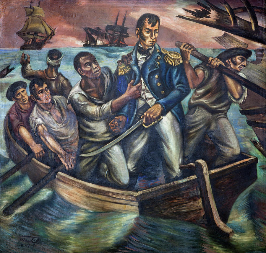 Cyrus Tiffany Saves the Life of Admiral Perry in the Battle of Lake Erie Painting by Unknown
