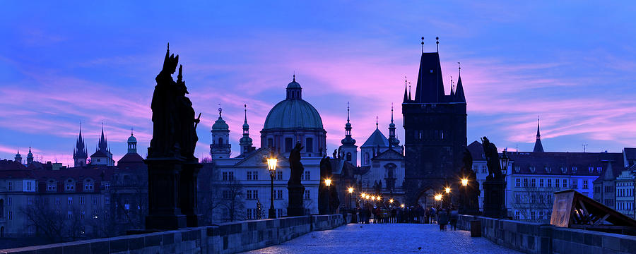 Czech Republic, Central Bohemia Region, Prague, Bohemia, Checy, Charles Bridge, Sunrise Over The Bridge Digital Art by Luigi Vaccarella