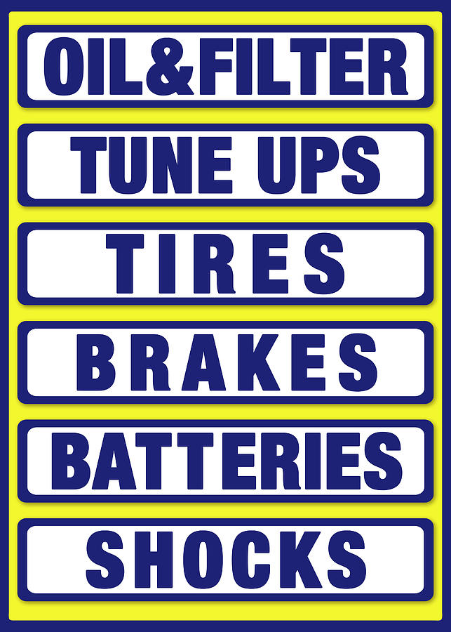 Sign Digital Art - D100229 - Auto Shop Boards Yellow Blue by Retroplanet