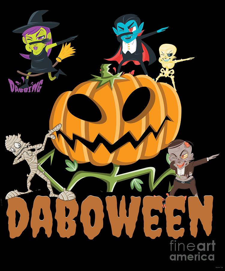 Halloween Digital Art - Dabbing Halloween Vampire Witch Mummy Skeleton Zombie by Jose O