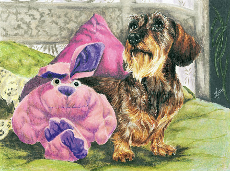 Dachsund With Stuffed Toy Painting by Barbara Keith