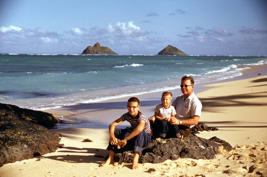 Dad and kids  kaul beach Red Kodachrome slides from the 1950 Painting by Celestial Images