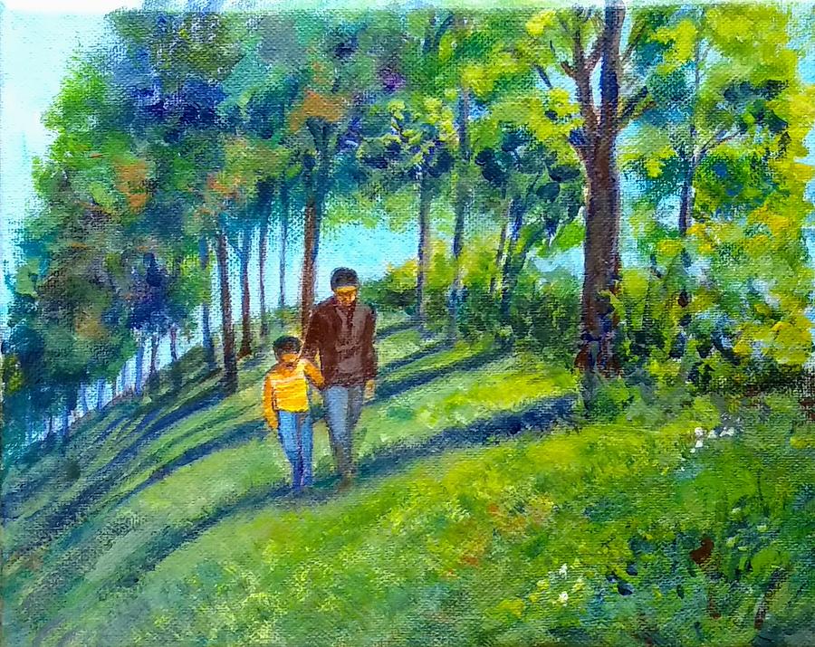 Dad and Son Painting by Asha Sudhaker Shenoy