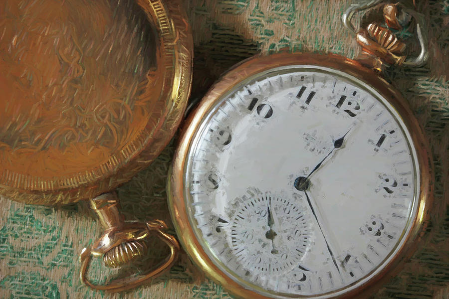 Pocket Watch Photograph - Daddys Watches Painterly 1 by Mary Bedy