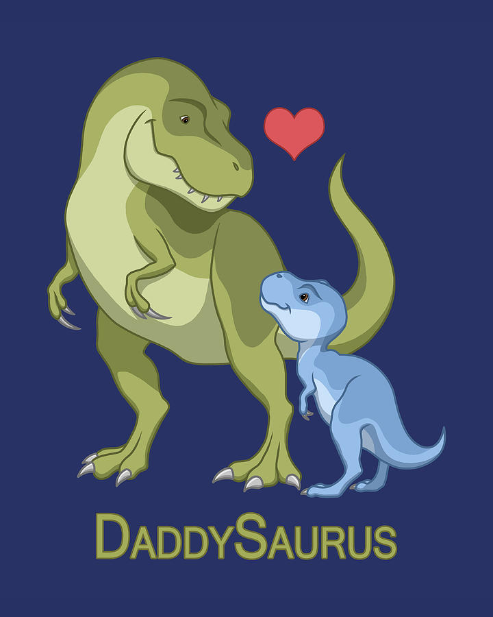 DaddySaurus Tyrannosaurus Rex and Baby Boy Dinosaurs Painting by Crista Forest