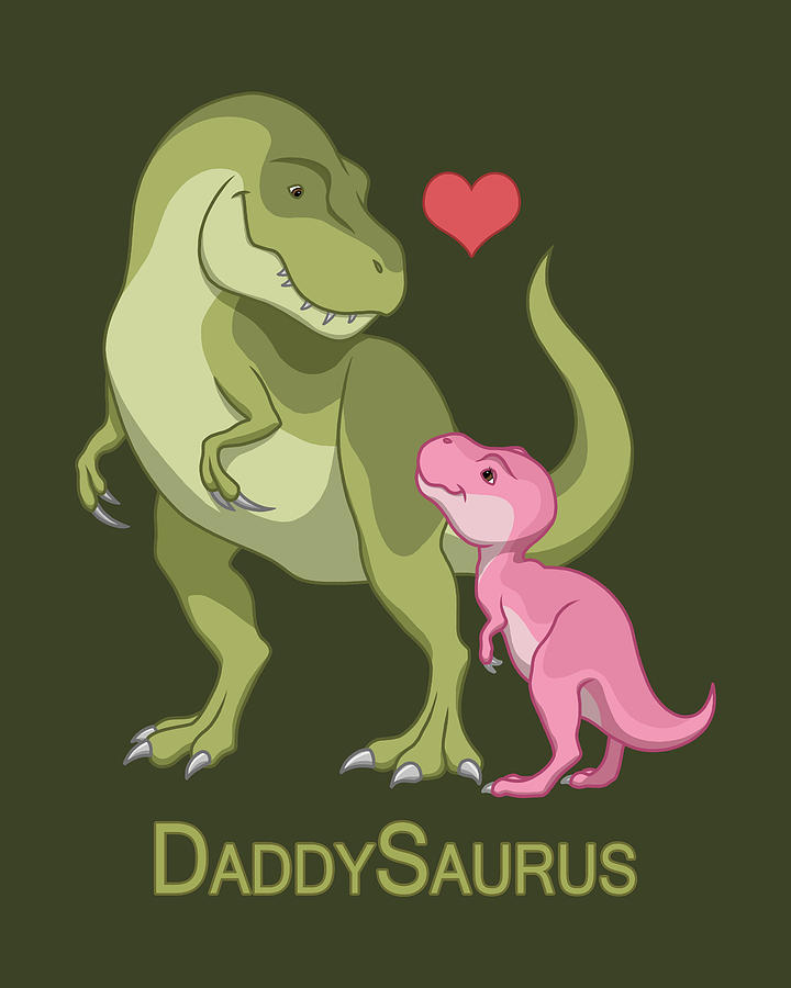 Dinosaur Painting - DaddySaurus Tyrannosaurus Rex and Baby Girl Dinosaurs by Crista Forest