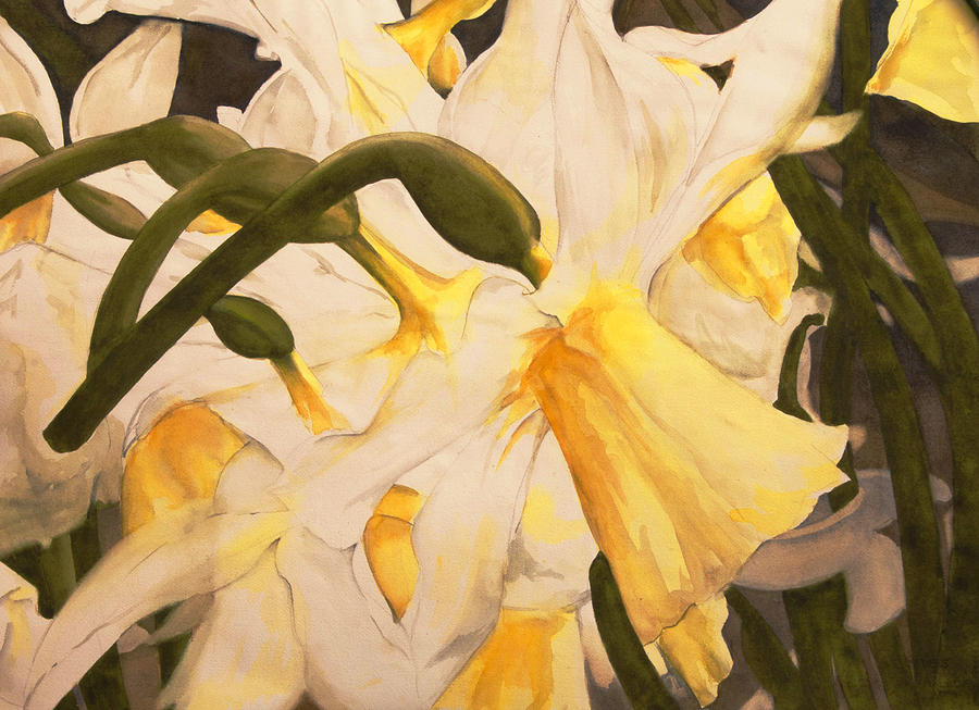 daffodil Abstraction Painting by Heidi E Nelson