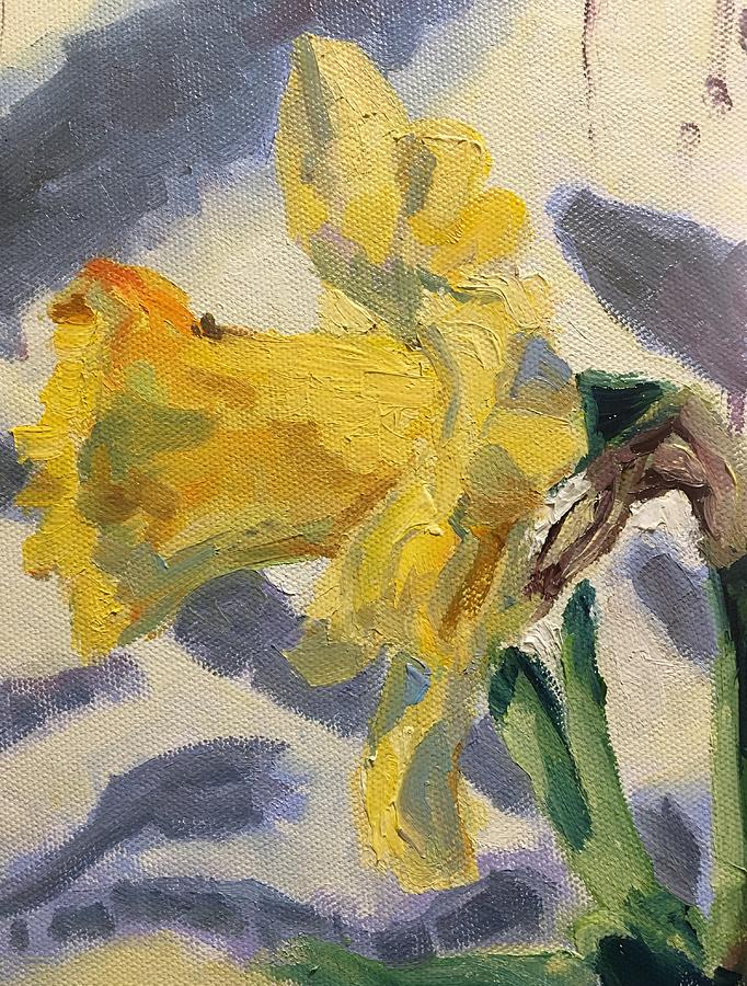 Daffodil Against the Picket Fence Painting by Susan Elizabeth Jones