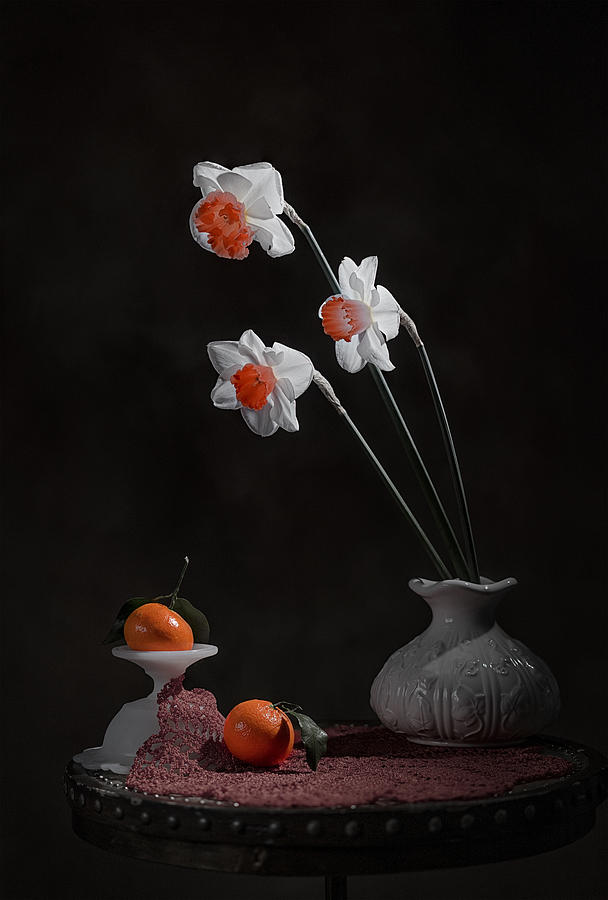 Still Life Photograph - Daffodil And Mandarin by Lydia Jacobs