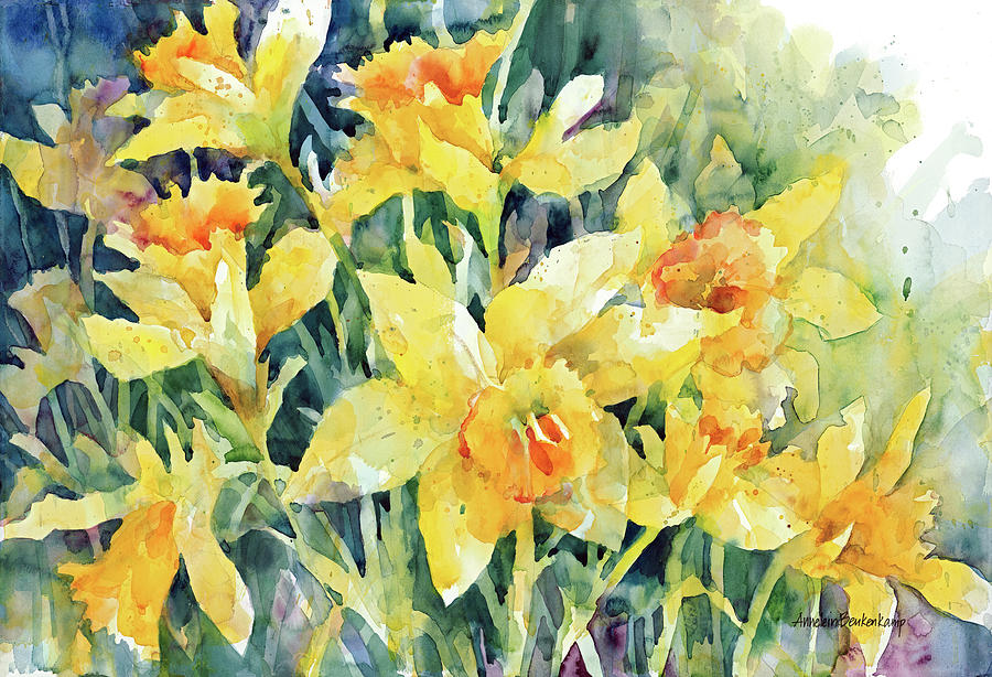 Flower Painting - Daffodil Party by Annelein Beukenkamp