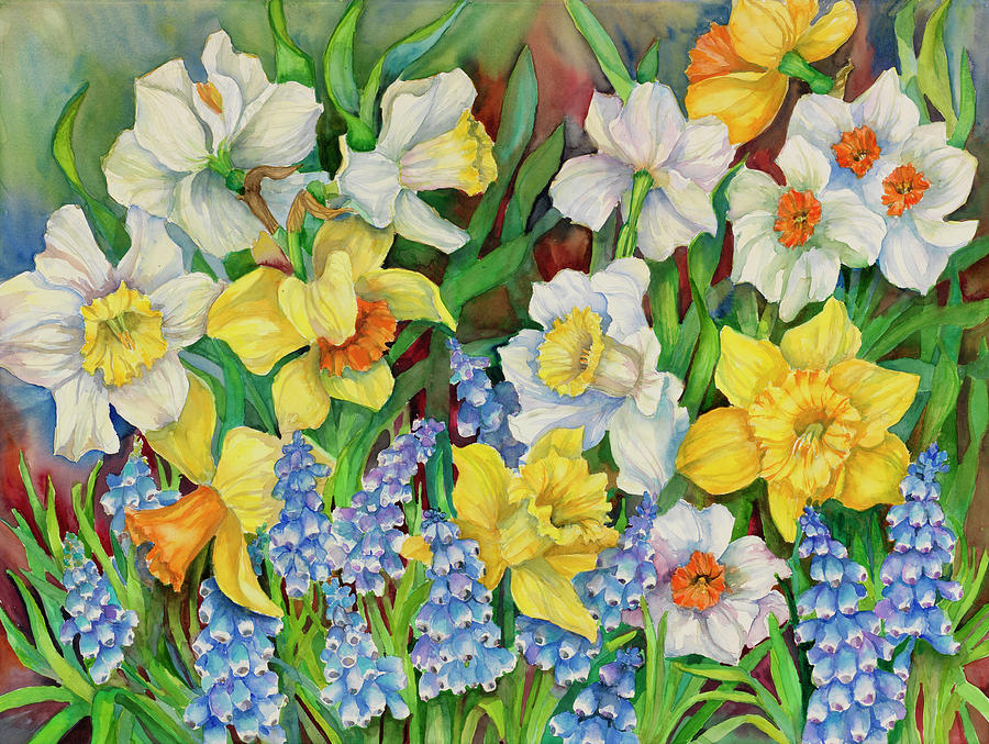 Daffodils And Grape Hyacinths Painting by Joanne Porter - Fine Art America