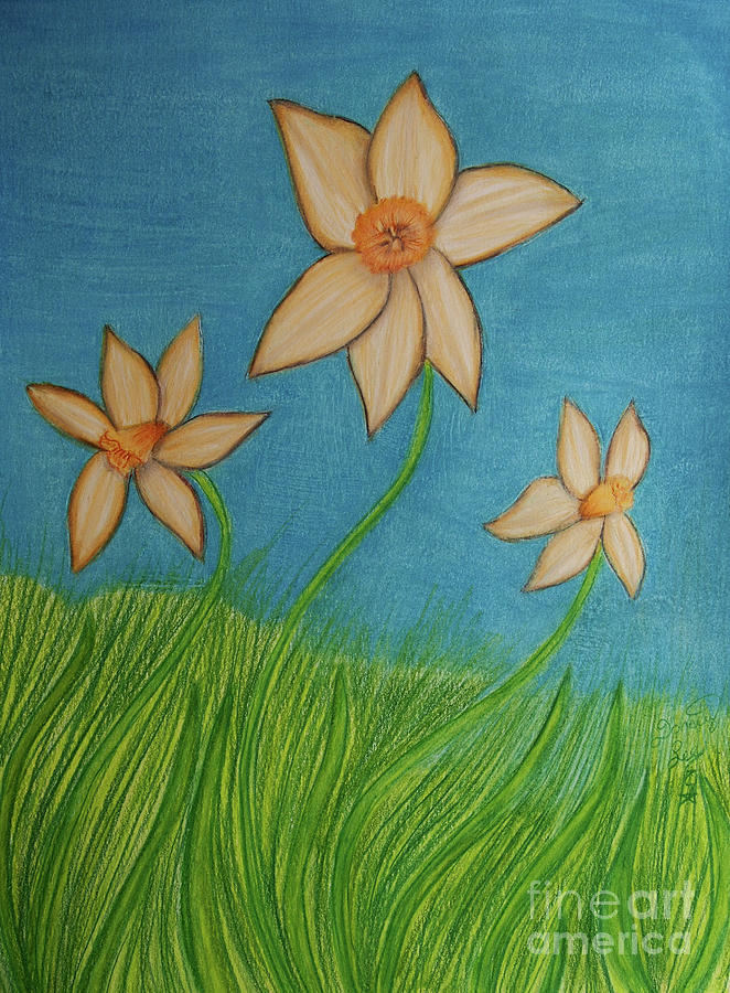 Daffodils In A Field Of Dancing Grass Painting by Dorothy Lee