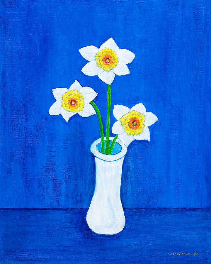 Daffodils on Blue Painting by Santana Star