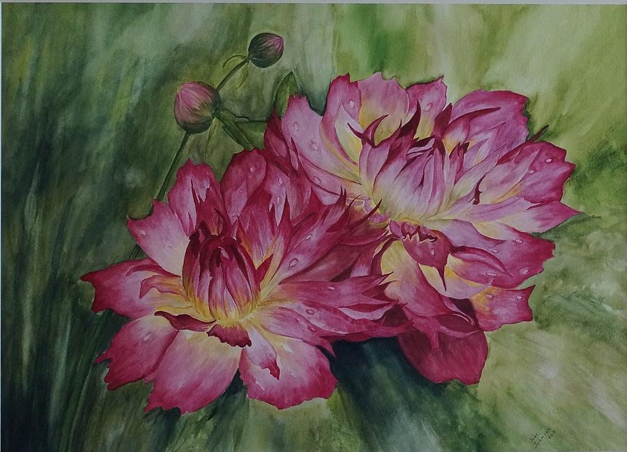 Dahlia's Dew Painting by J Johnson - Fine Art America