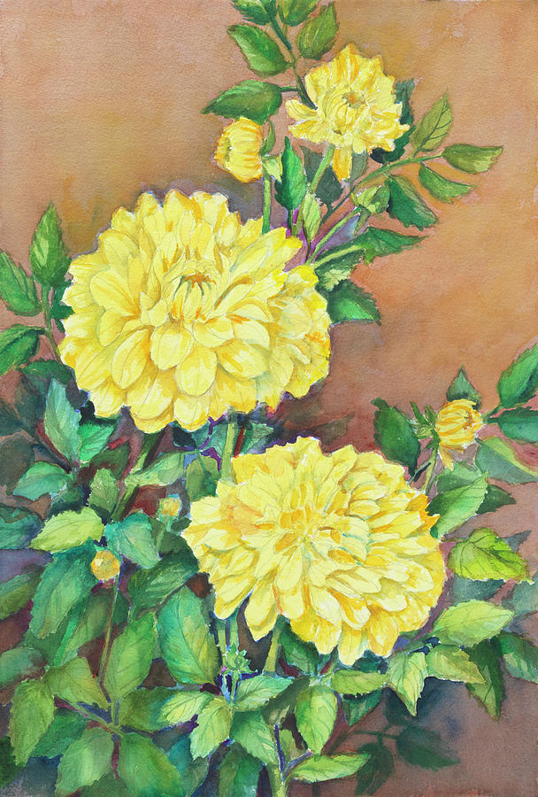 Flower Painting - Dahlias In Gold by Joanne Porter