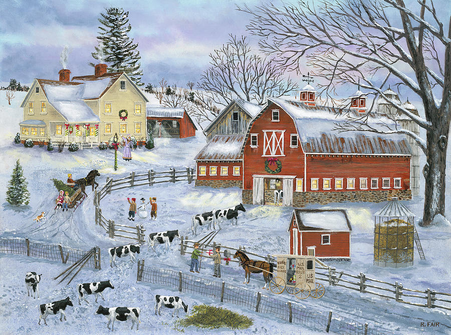 Transportation Painting - Dairy Farm At Christmas by Bob Fair