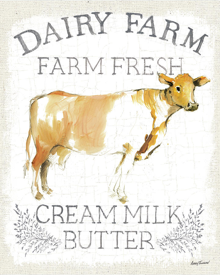 Animal Mixed Media - Dairy Farm Burlap by Avery Tillmon
