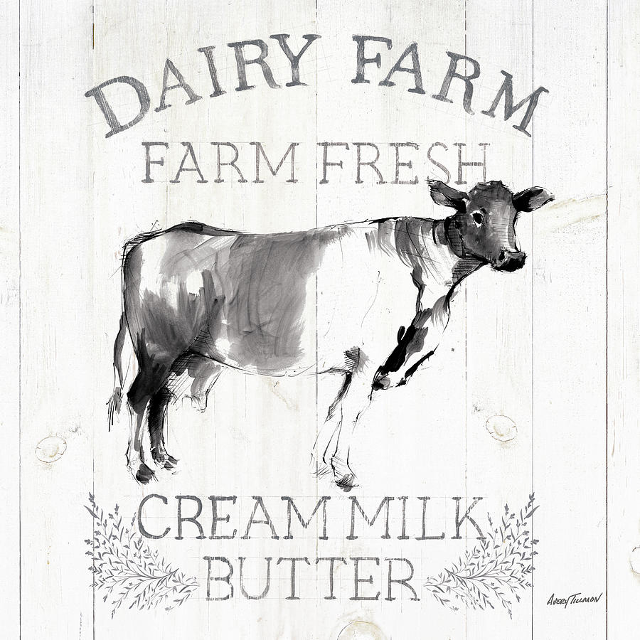 Animal Mixed Media - Dairy Farm Wood Black Cow Sq by Avery Tillmon