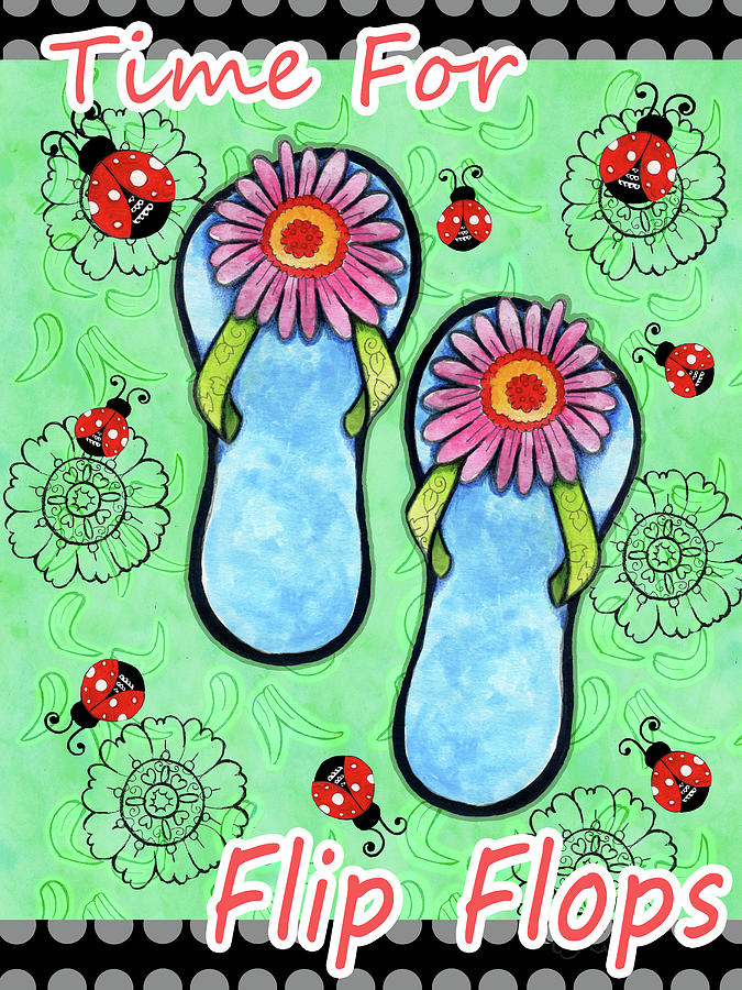 Summer Mixed Media - Daisy Flip Flops by Valarie Wade