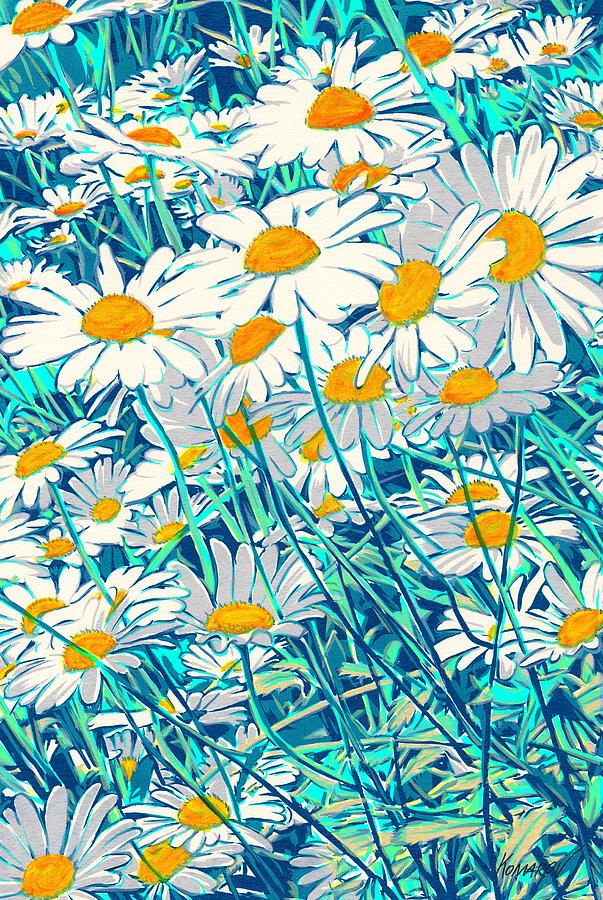 Daisy flowers field art print Mixed Media by Vitali Komarov