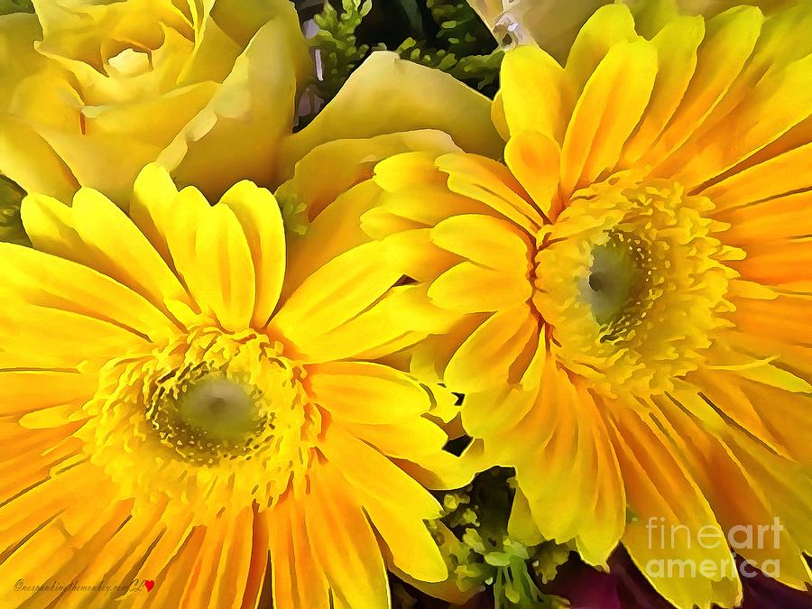 Daisy Gerbera Yelow In Acrylic Painting by Catherine Lott - Fine Art America