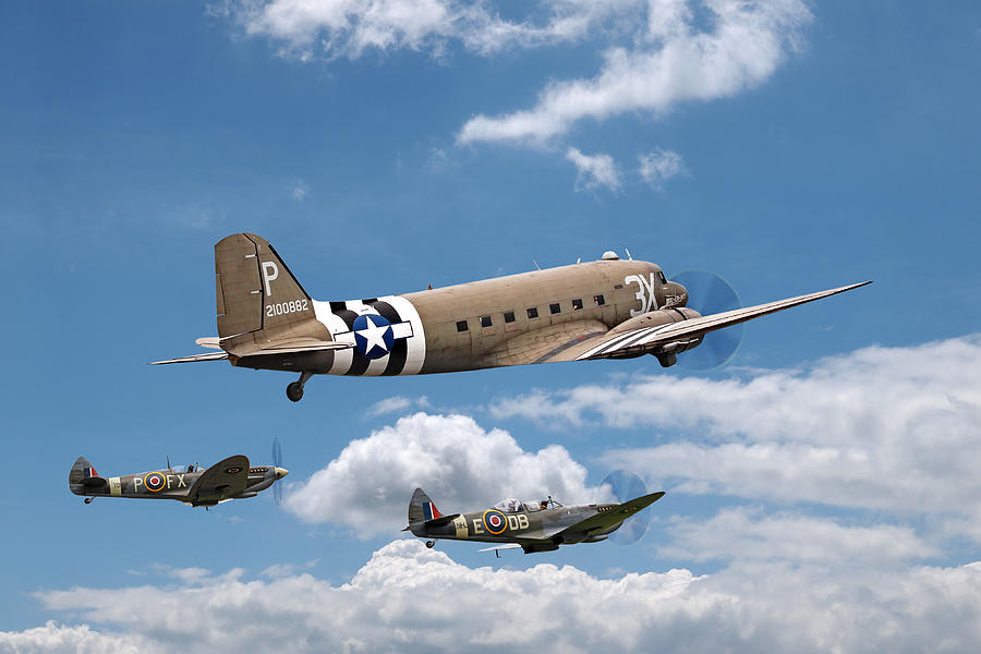 Dakota And Spitfires En Route To Normandy Photograph by Gill Billington