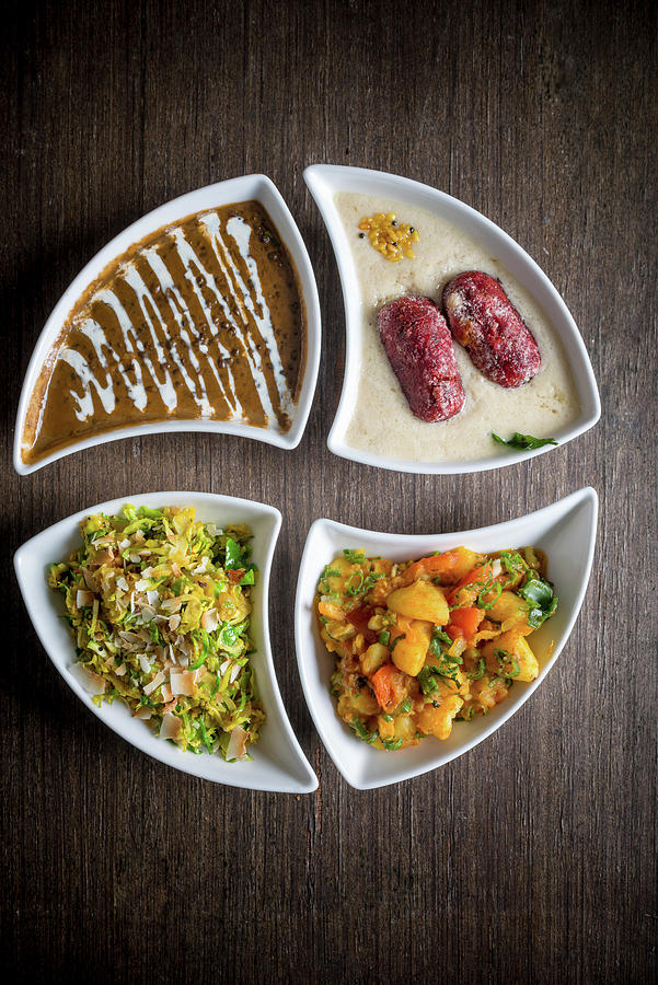 Dal Makhani Beetroot Kofta Brussel Sprout Thoran And Heritage Potato Curry india Photograph by Nitin Kapoor