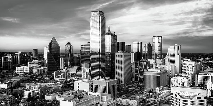 Dallas Skyline at Sunset - Texas Black and White Panorama Photograph by Gregory Ballos