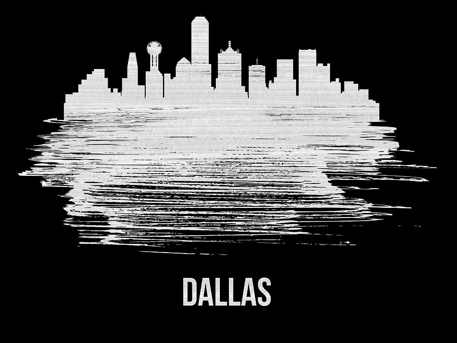 Dallas Skyline Brush Stroke White Mixed Media By Naxart Studio - Fine 