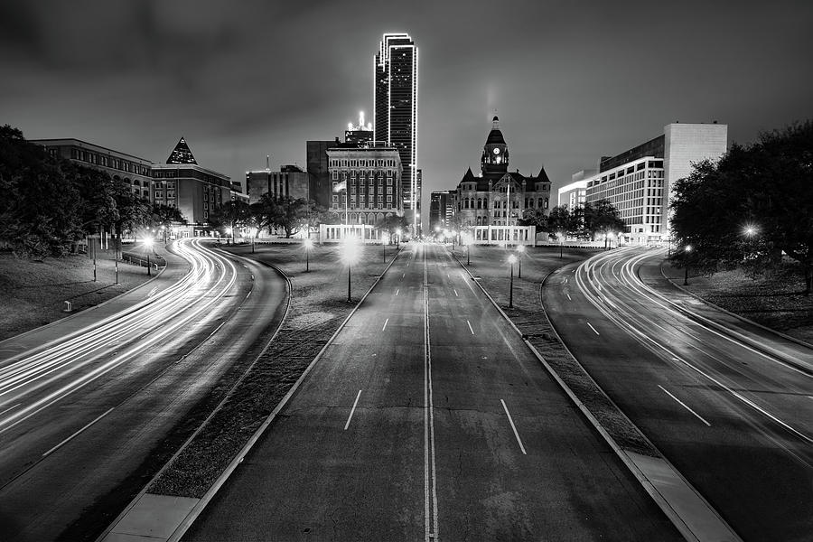 Dallas Skyline Photograph - Dallas Skyline Over Dealey Plaza - Black and White Edition by Gregory Ballos