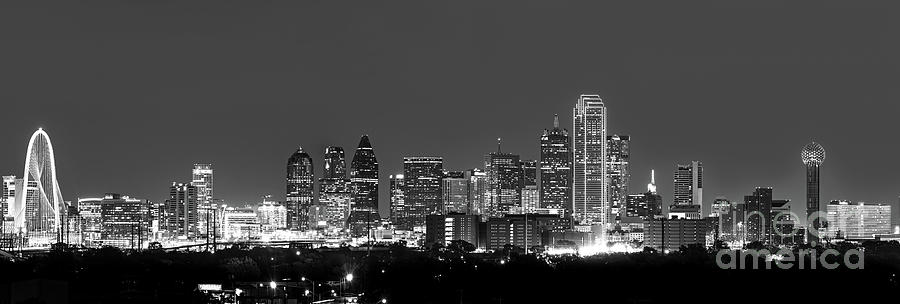 Dallas Photograph - BW Dallas Skyline Pano  by Bee Creek Photography - Tod and Cynthia