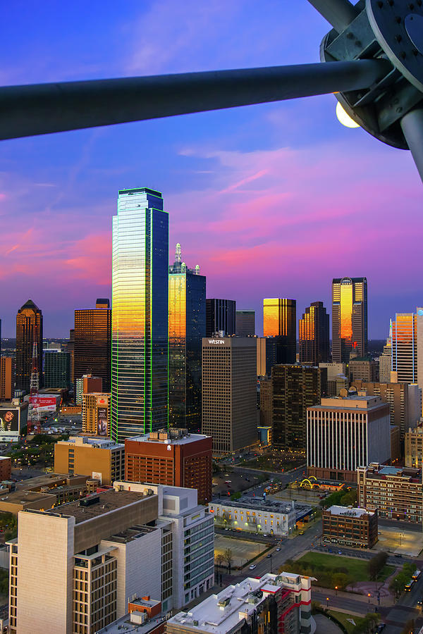 Dallas Skyline Photograph - Dallas Skyline Through Reunion Tower at Sunset by Gregory Ballos