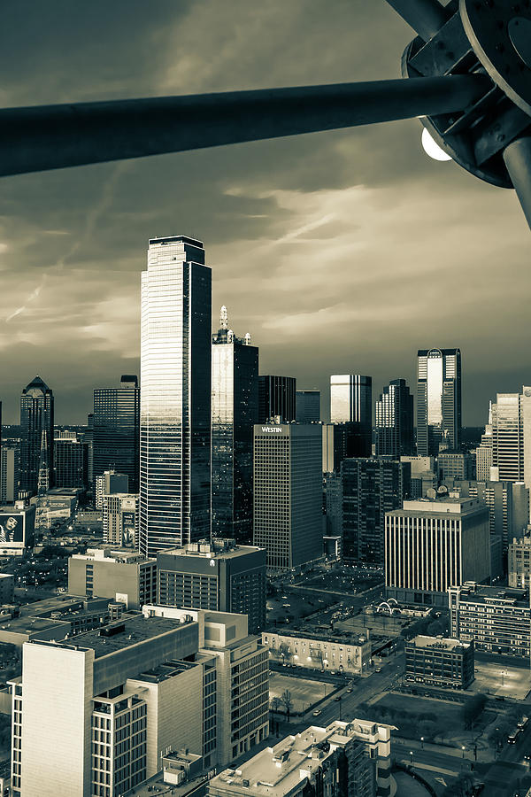 Dallas Skyline Through Reunion Tower in Sepia Photograph by Gregory Ballos