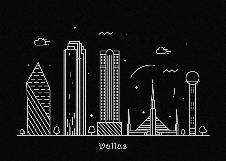 Dallas Skyline Travel Poster Drawing by Inspirowl Design