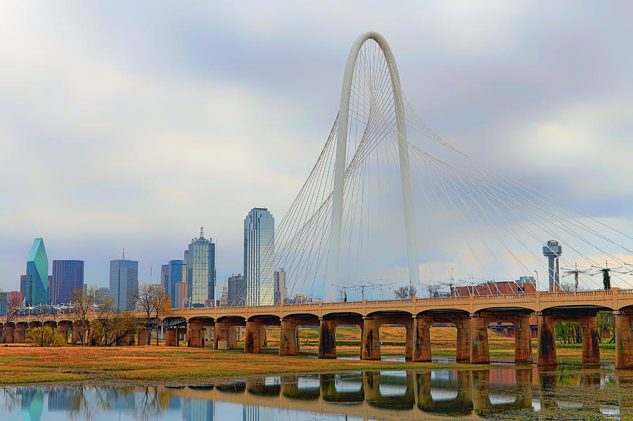Dallas Skyline with the Margaret Hunt Hill Bridge - Texas - Cityscape Photograph by Jason Politte