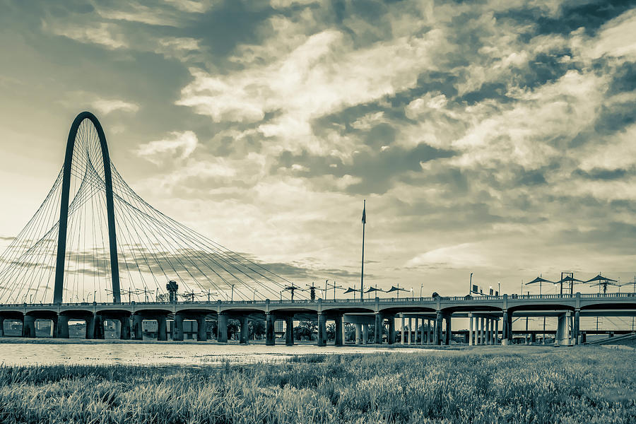Dallas Skyline Photograph - Dallas Texas Sepia - Margaret Hunt Hill Bridge by Gregory Ballos