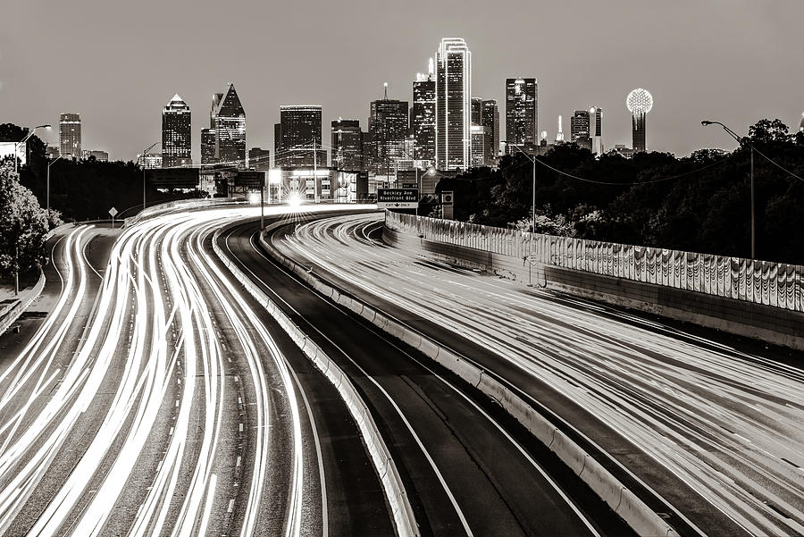 Dallas Texas Sepia Skyline at Dawn - Cityscape Architecture Photograph by Gregory Ballos
