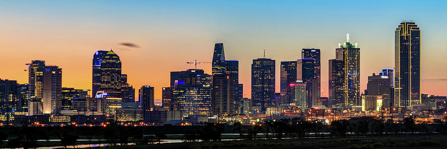 America Photograph - Dallas Texas Skyline Panorama at Dawn by Gregory Ballos