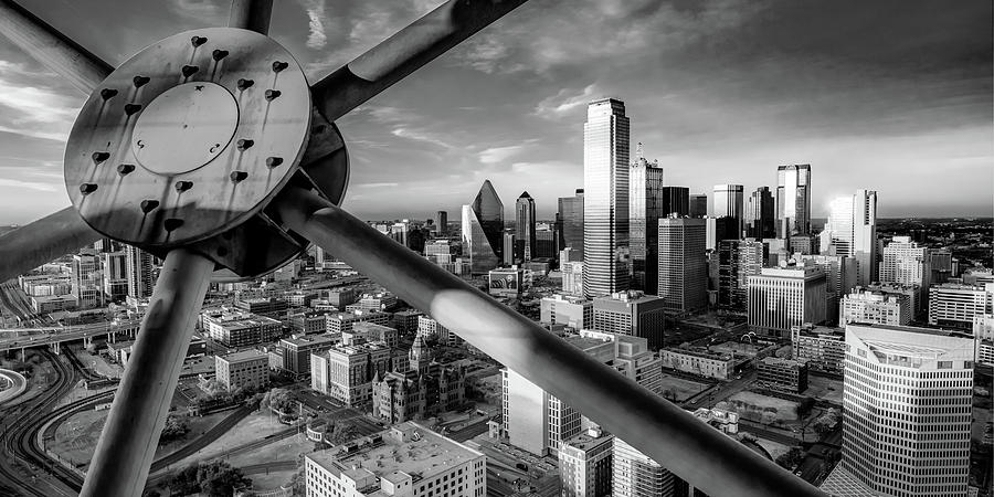Dallas Skyline Photograph - Dallas Texas Skyline Panorama From Reunion Tower in Black and White by Gregory Ballos