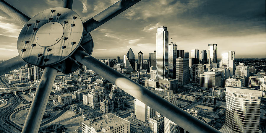 Dallas Texas Skyline Panorama From Reunion Tower in Sepia Monochrome Photograph by Gregory Ballos