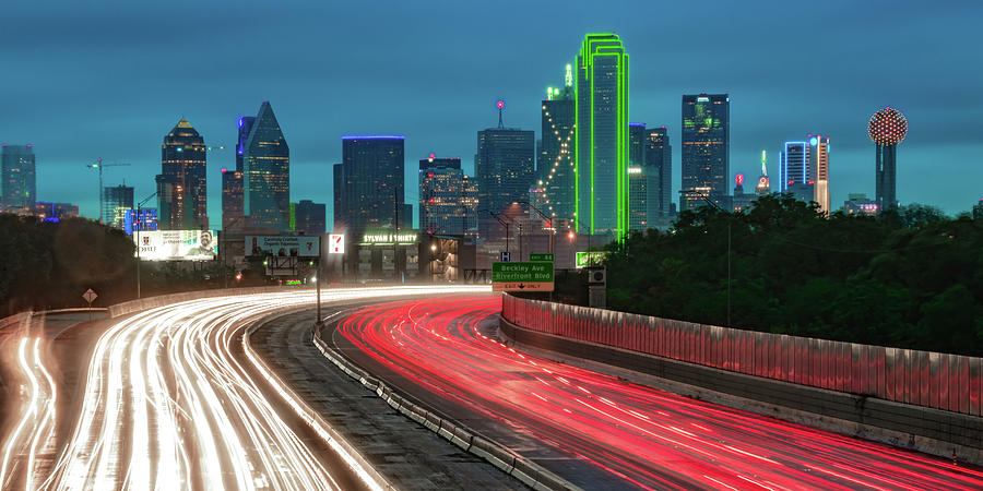 Dallas Texas Skyline Panoramic With Light Trails Photograph