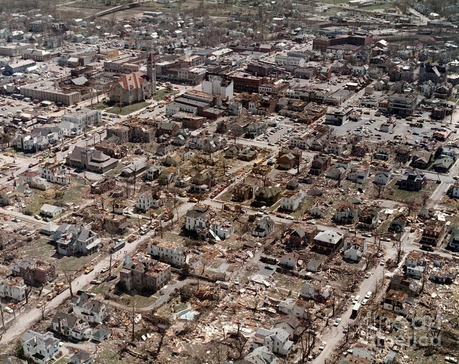 City Photograph - Damage In Xenia From 1974 Super Tornado Outbreak by Noaa/united States Air Force, Wright-patterson Afb/science Photo Library