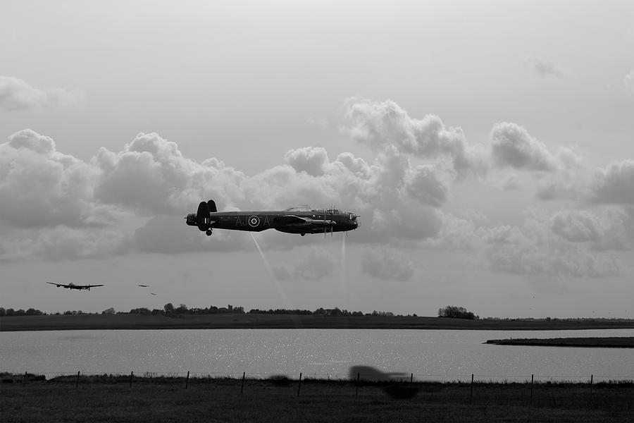 Dambusters Lancasters at Abberton BW version Photograph by Gary Eason