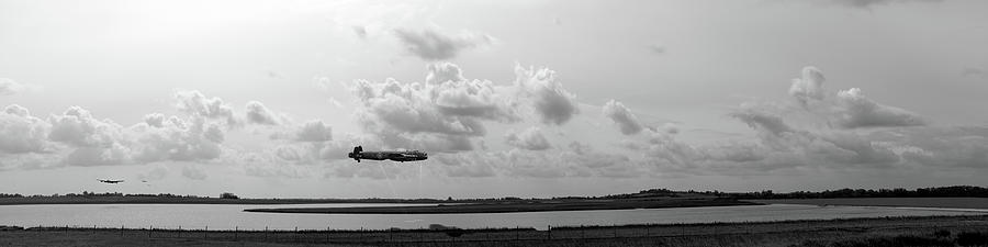 Dambusters Lancasters practising BW version Photograph by Gary Eason