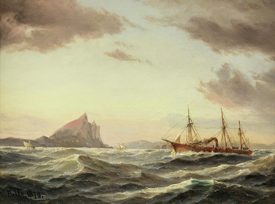 Dampfschiff Vor Dem Fels Von Gibraltar Painting by Carl Bille Dampfschiff Vor Dem Fels Von Gibraltar Painting by Carl Bille